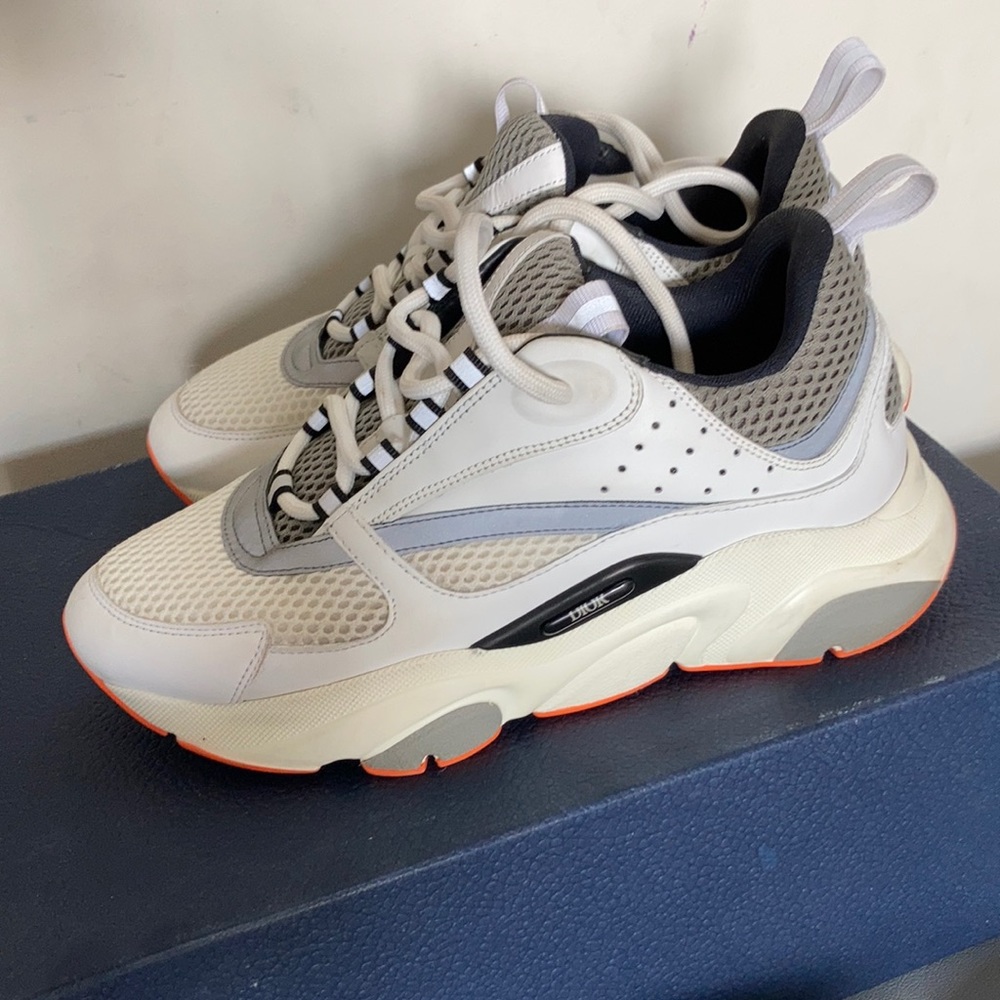 White grey and orange Dior sneakers